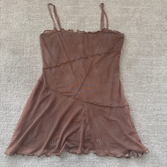 Urban Outfitters Mesh Optical Illusion Mini Dress Babydoll Lettuce Edge Large - Picture 2 of 7